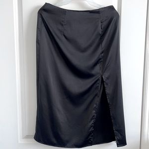 Satin Black Skirt with Front Slit